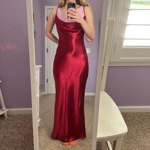 Red Cowl Neck Maxi Dress